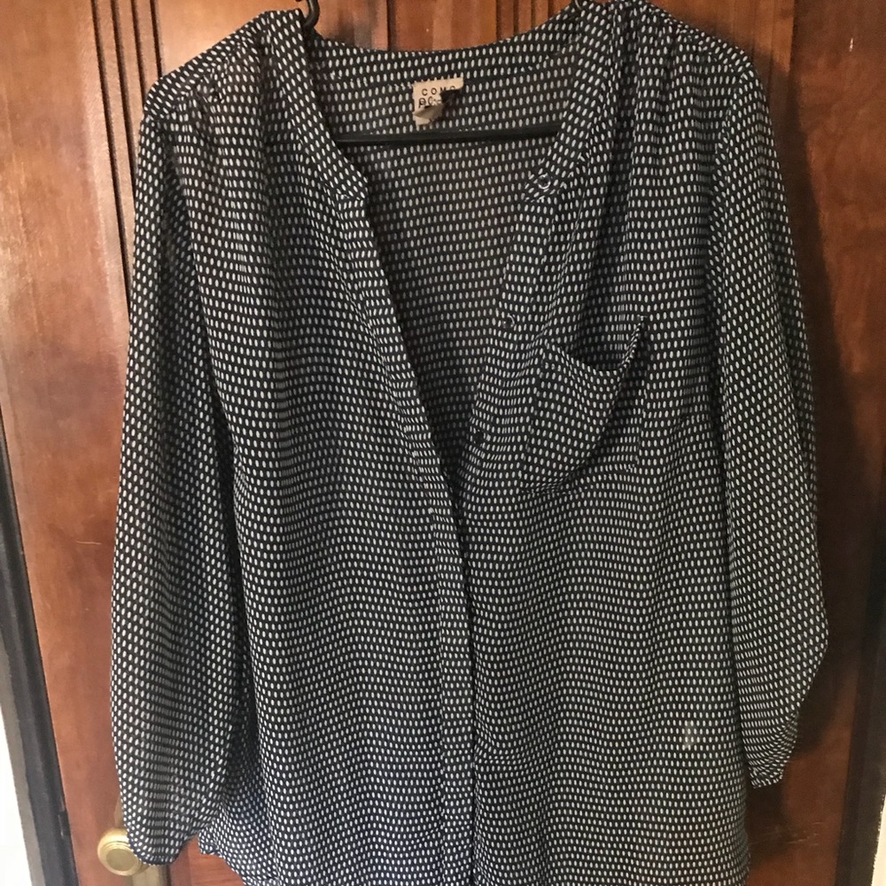 Blue and White Polka Dot Blouse with Ruched Back
